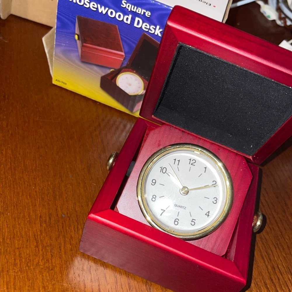 Square rosewood desk clock